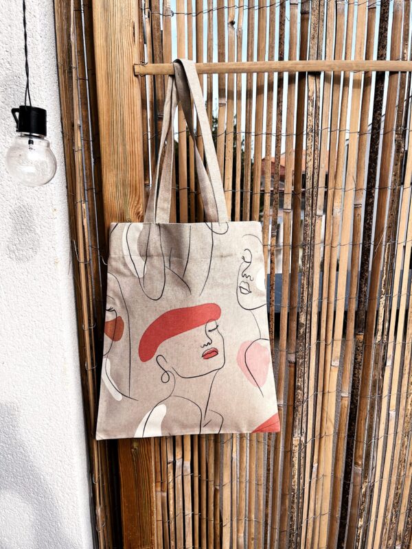 tote bag silhouettes art abstrait beige & rose