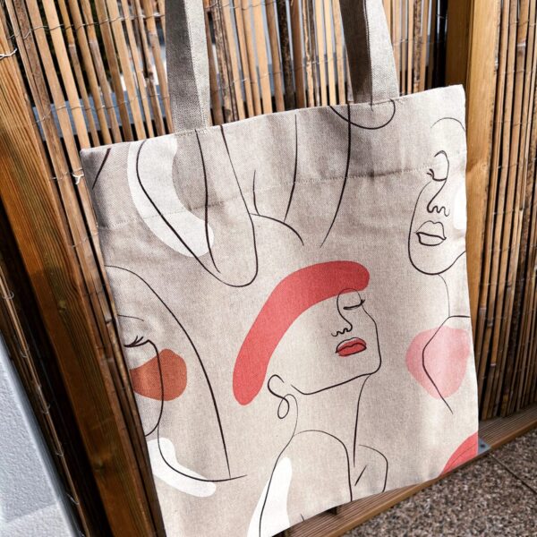 tote bag silhouettes art abstrait beige & rose