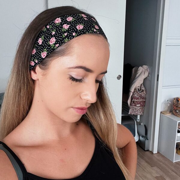 Bandeau noir motif rosier avec pois blancs