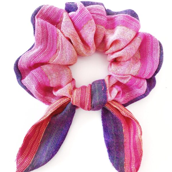 Mini chouchou foulard rose et violet détail doré