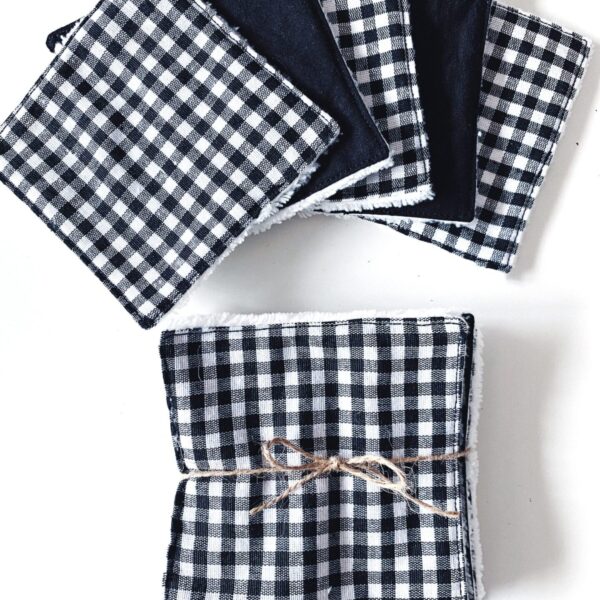 cotons démaquillants lavables motif vichy noir & blanc