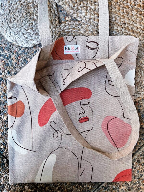 tote bag silhouettes art abstrait beige & rose