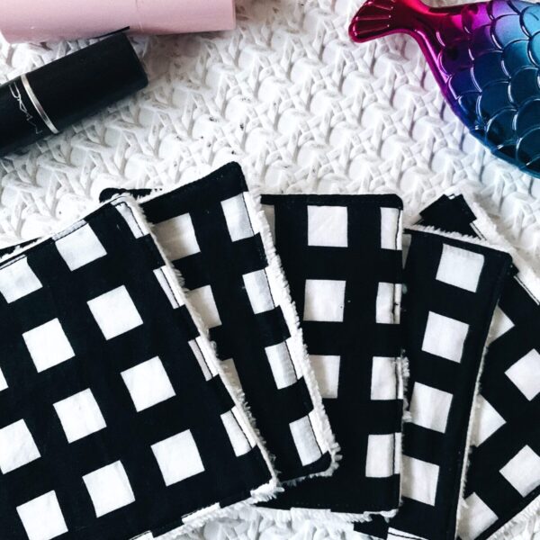 Cotons démaquillants lavables carreaux noirs & blancs