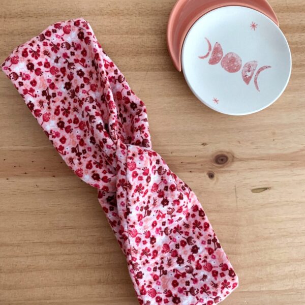 Headband double gaze de coton rose fleuri