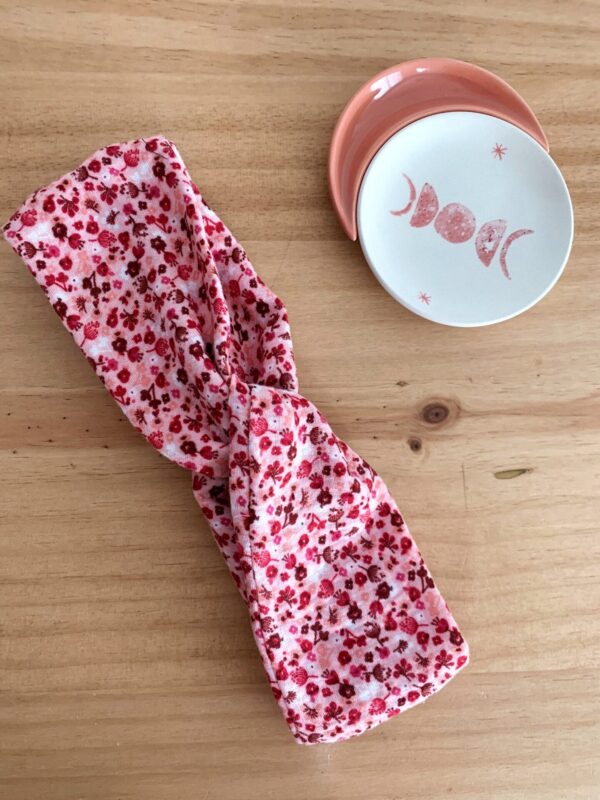 Headband double gaze de coton rose fleuri