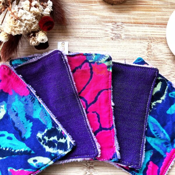 Lot 5 cotons démaquillants lavables et réutilisables lilas fleuri