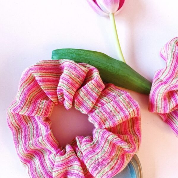 chouchou rayé rose et vert