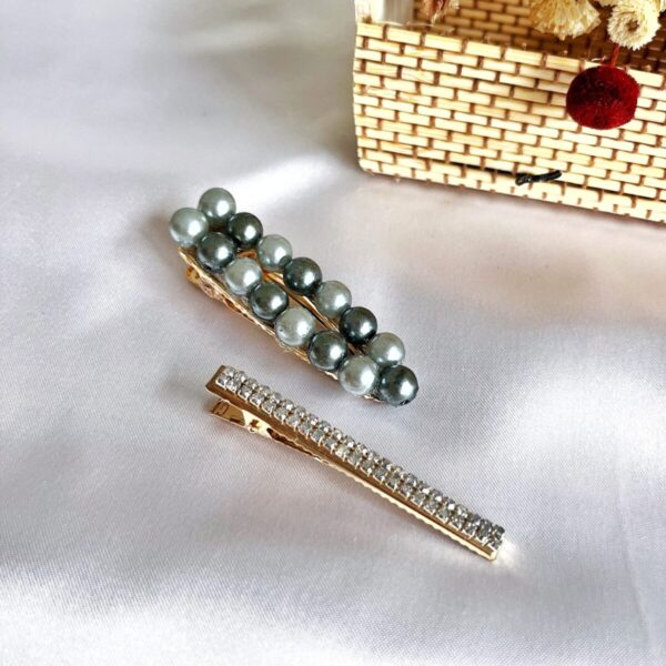 Lot 2 barrettes dorée bleues grises & strass