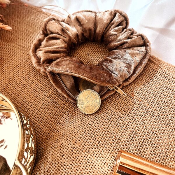 Chouchou velours marron glacé fermeture éclair