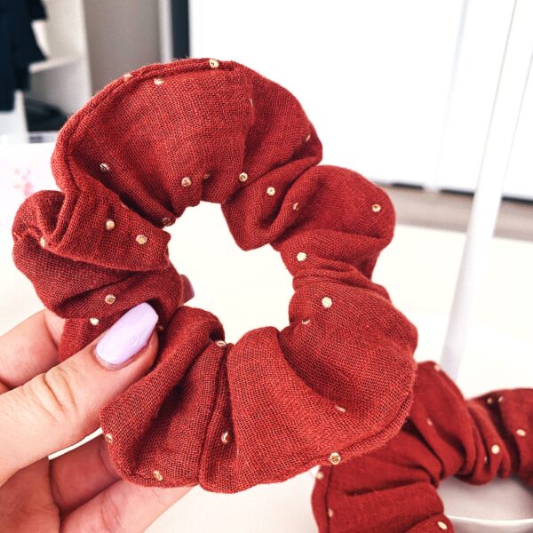 Chouchou en double gaze de coton terracotta avec strass dorés Elib Mode