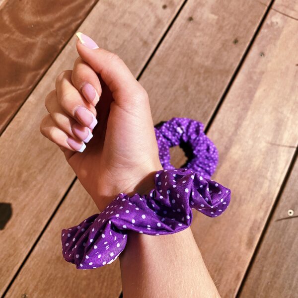 Chouchou violet en coton à pois blanc, modèle unique fait main, Elib Mode