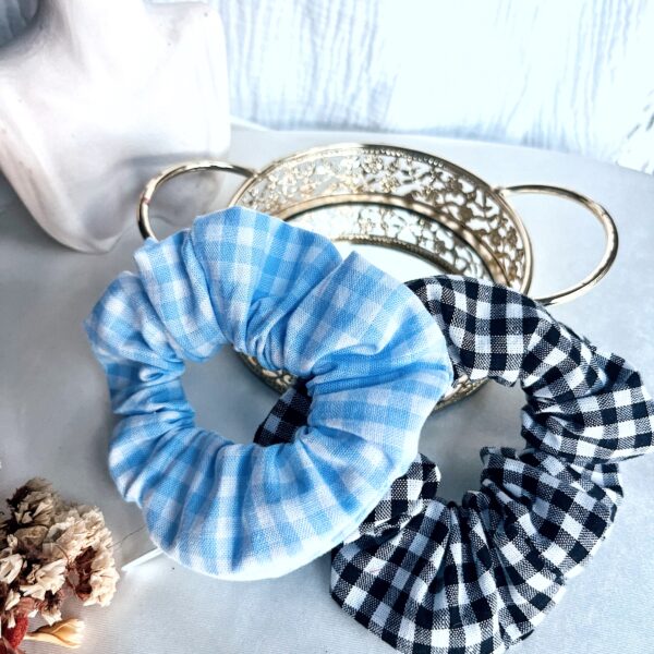 Chouchous zippés en coton vichy noir et blanc, bleu ciel et blanc, lot pratique et fait main.