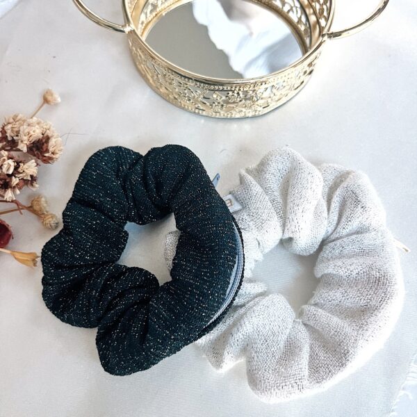 Chouchous vert sapin et blanc pailletés avec fermeture éclair